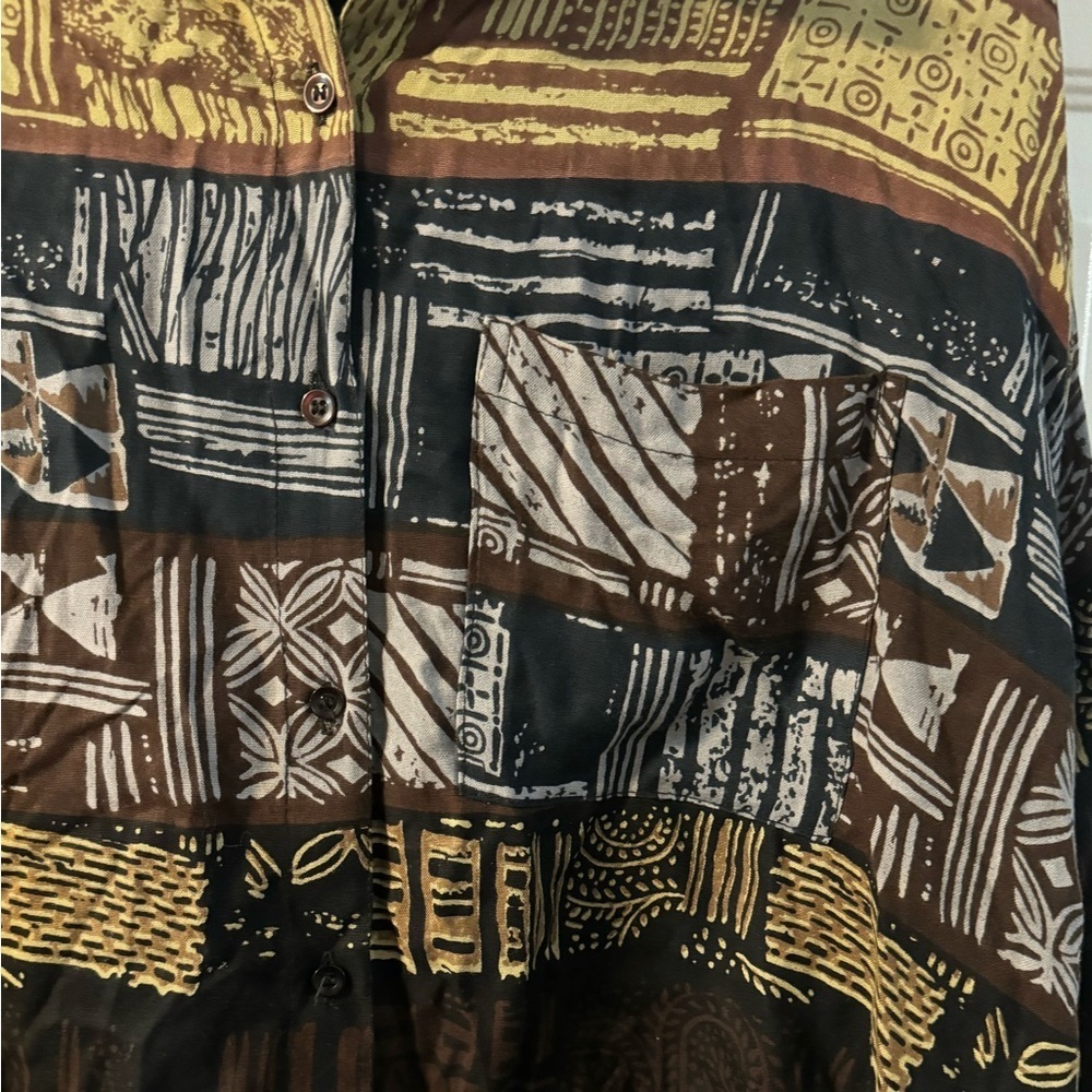 VTG Tribal Boho Velvet Collar Button Up Blouse High Lo Style 90’s Oversized Plus - Picture 9 of 12
